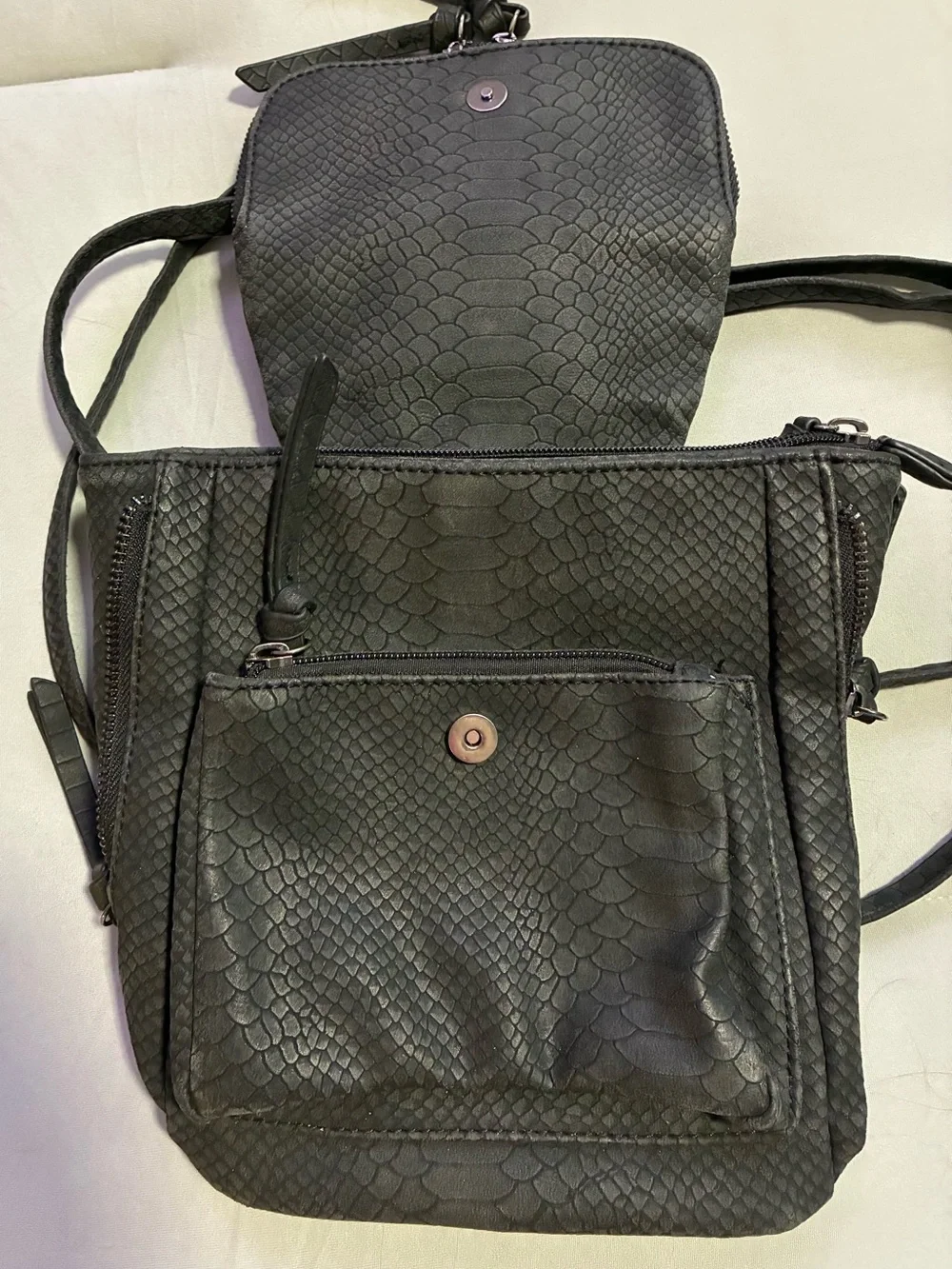 Black Snake-Embossed Faux Leather Backpack